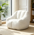 Comfy White Lazy Sofa with Armrest & Back Support, Bean Bag Chair for Adults